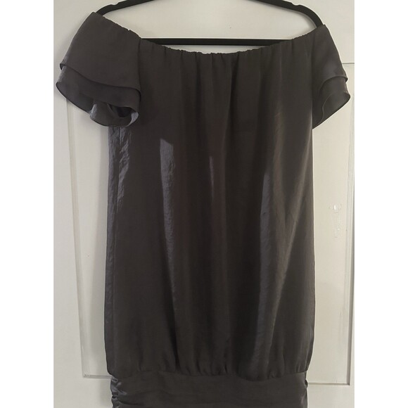 Club Monaco Olive Green Dress Off Shoulder Flutter Sleeve Mini Size 4 80’s Style - Picture 4 of 7